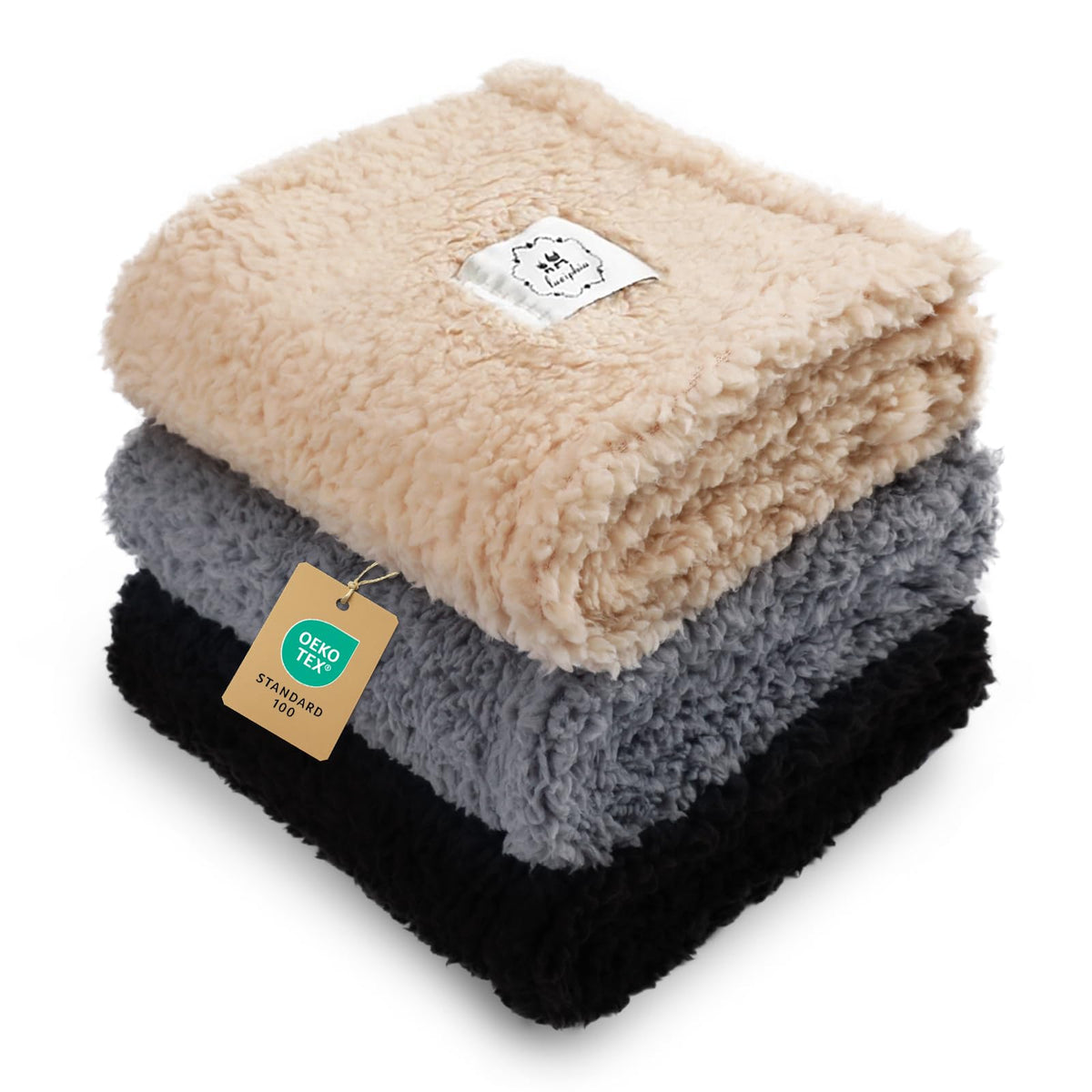 Luciphia calming blankets pack-3 large on couch, providing warmth and pet comfort.