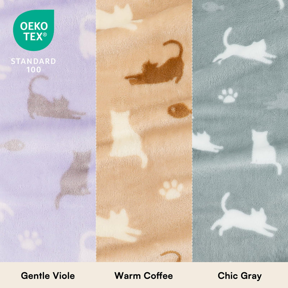 Luciphia cat-printed fluffy blanket close-up highlighting soft texture and warmth.