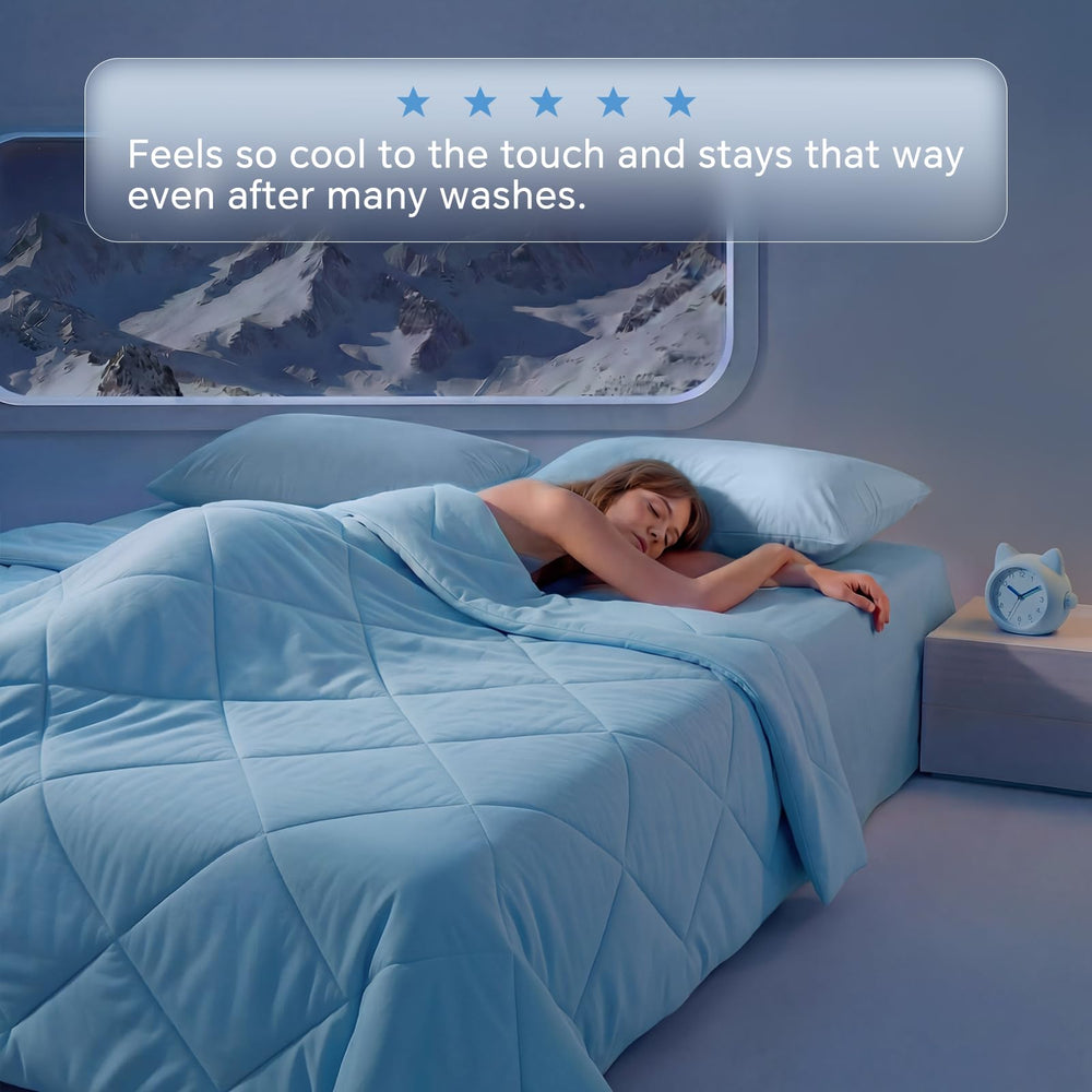 Luciphia cooling blanket with white border blue, matching modern home decor.