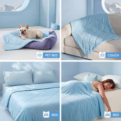 Luciphia cooling blanket in multiple sizes to fit beds, crates, and car rides.