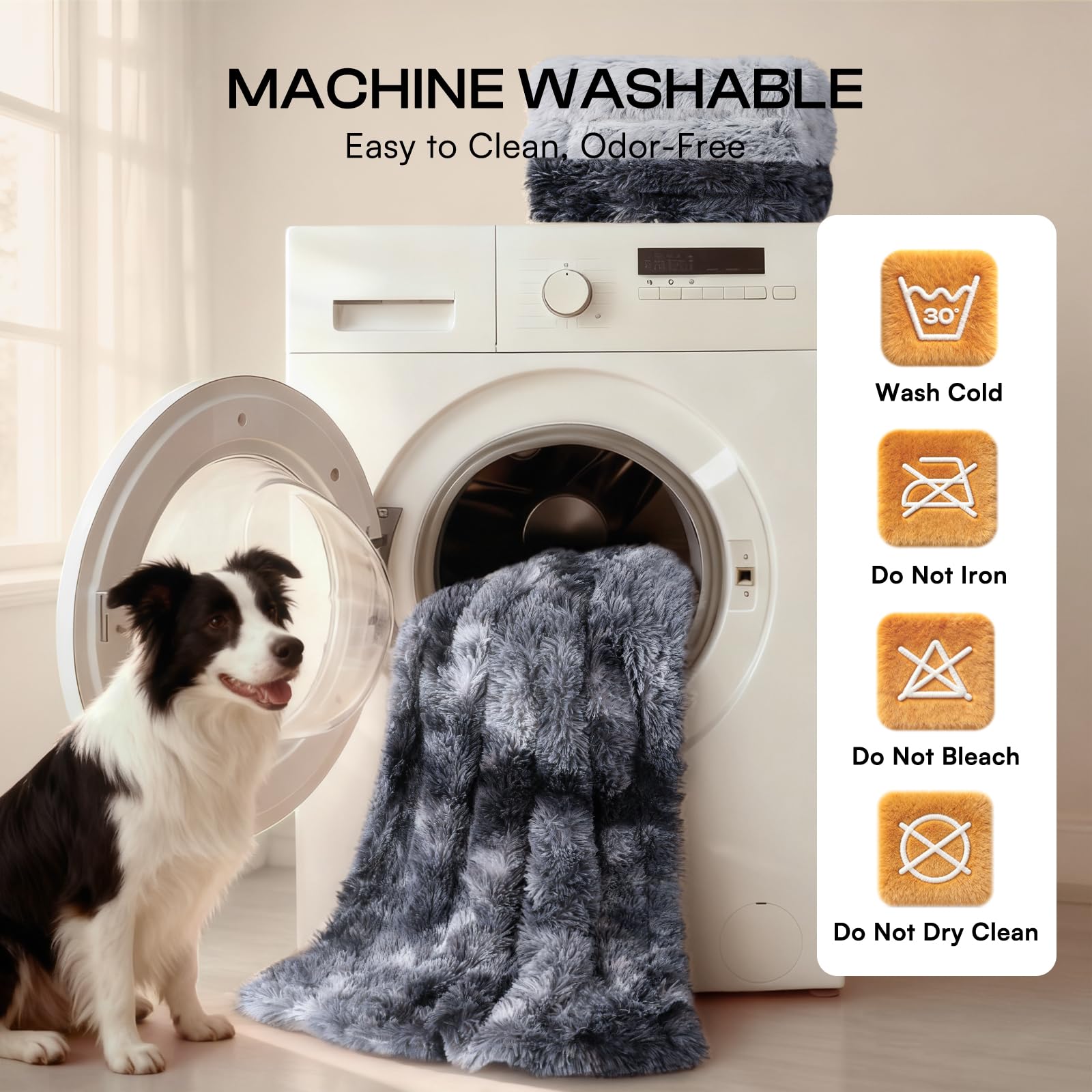 Luciphia easy-care blanket ready for machine washing and quick drying.