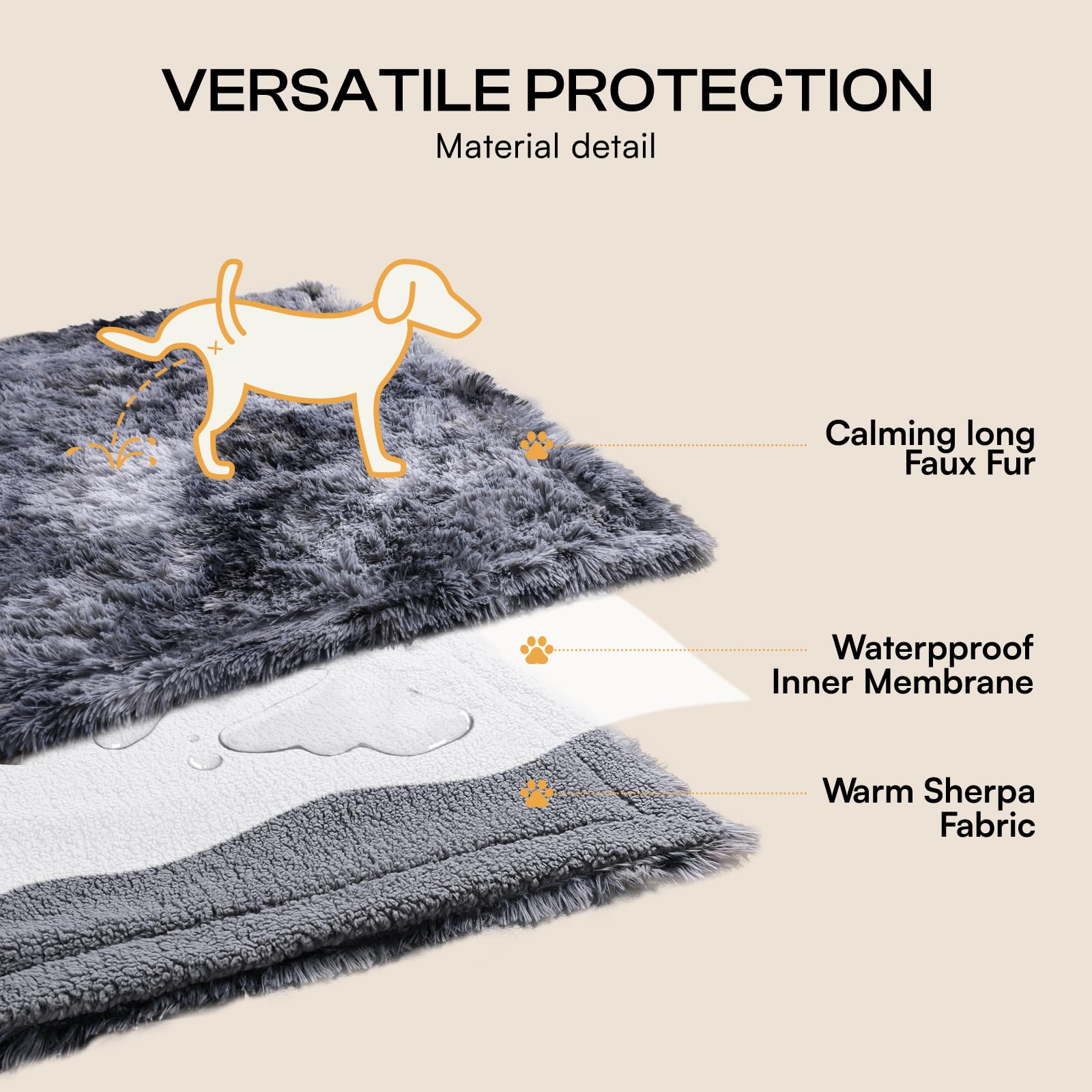Luciphia large reversible faux fur side demonstrating calming design for pets.
