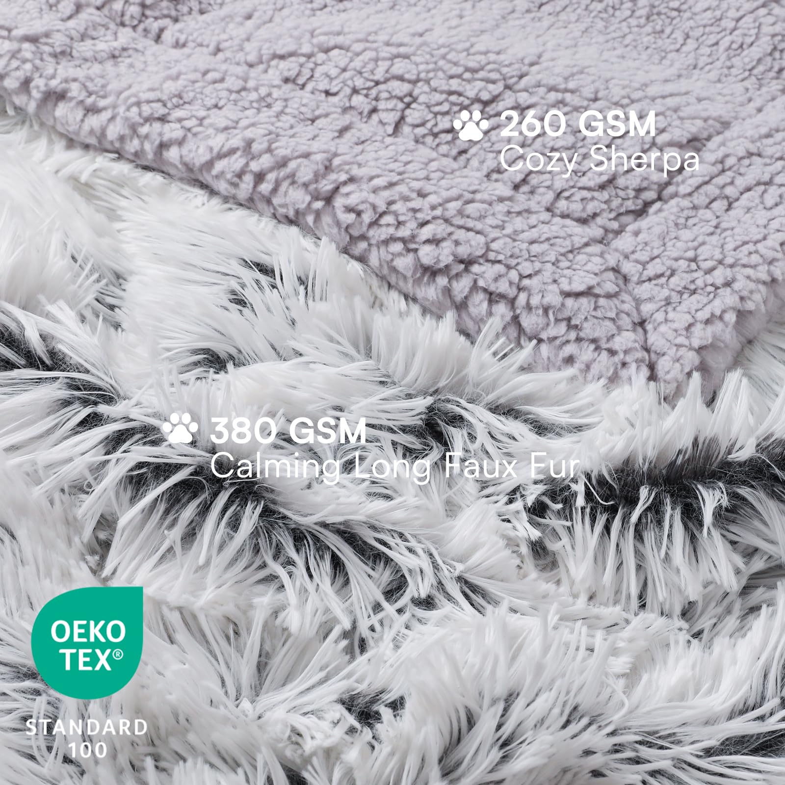 Luciphia large waterproof dog blanket reverse side Sherpa detail for extra soft warmth.