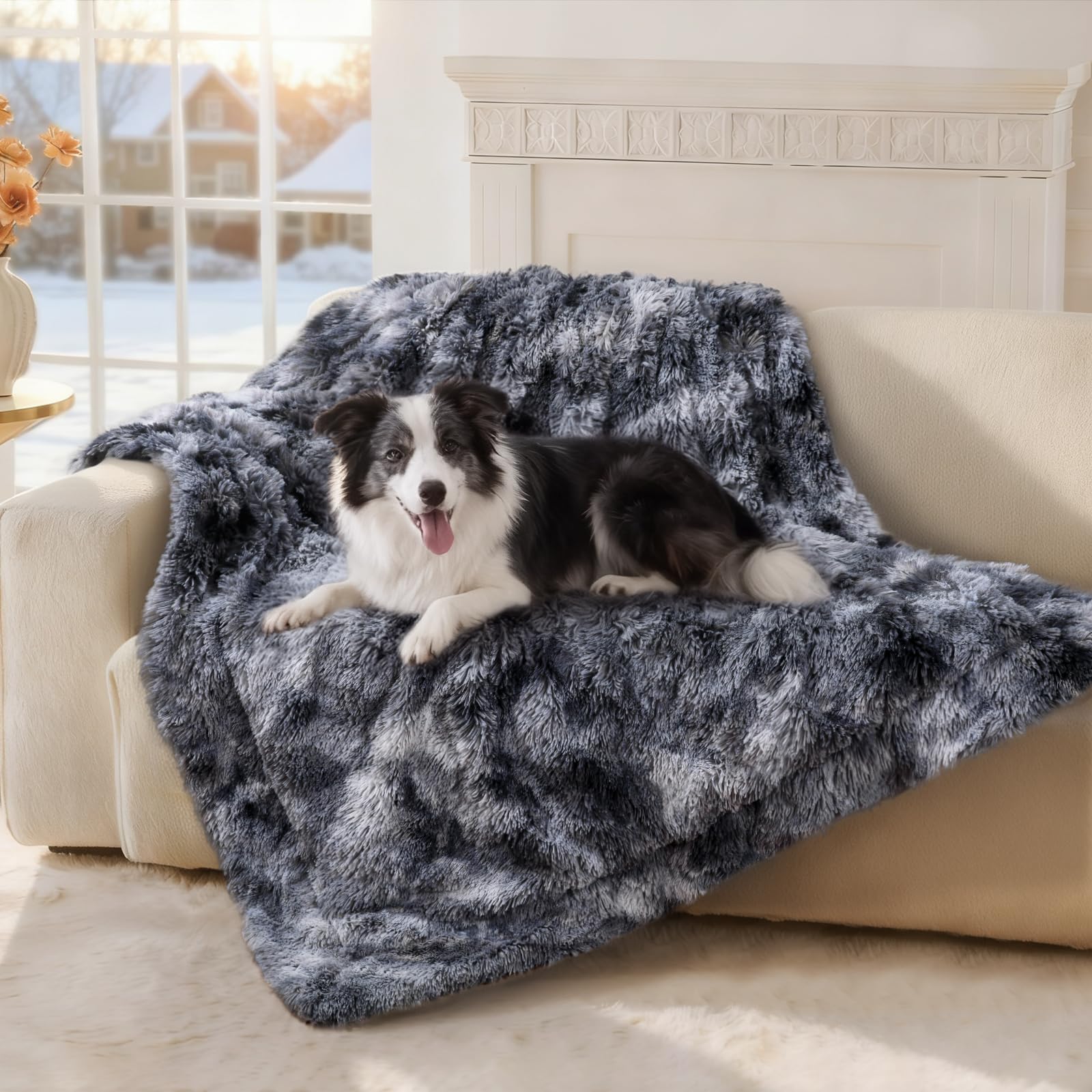 Luciphia large waterproof dog blanket showing waterproof layer protecting furniture.