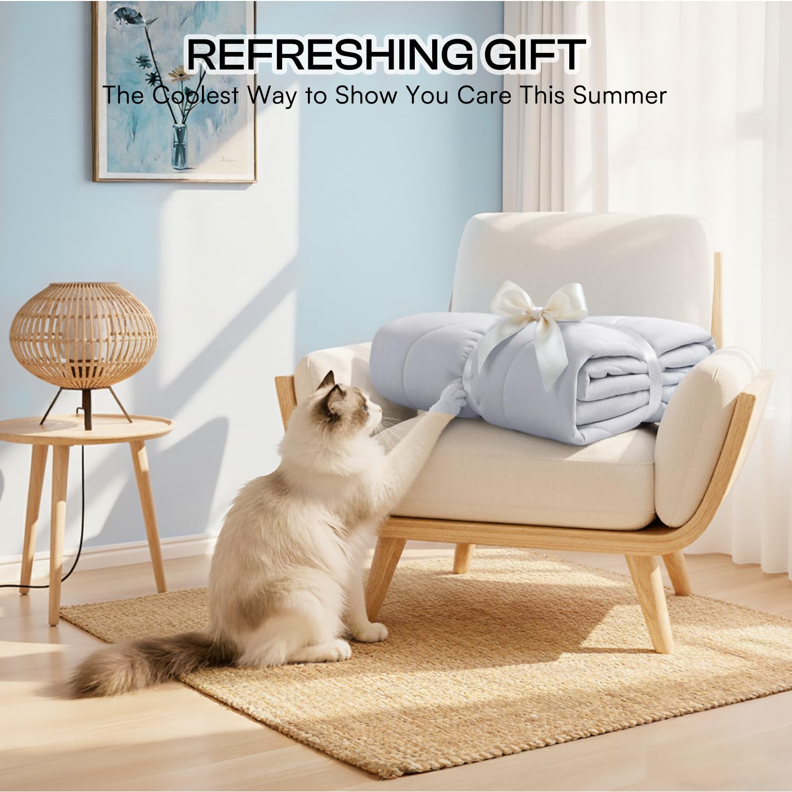 Luciphia light grey blanket is machine-washable for convenient care