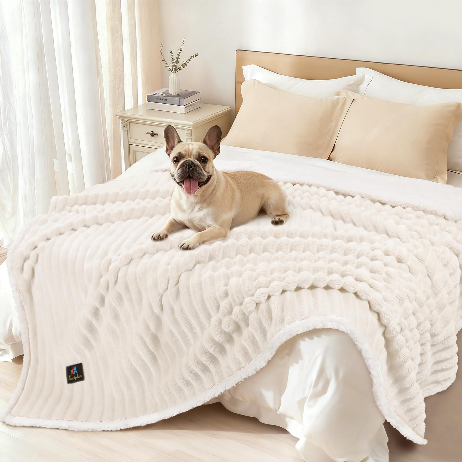 Luciphia waterproof dog blanket on sofa offers large-dog comfort and furniture protection