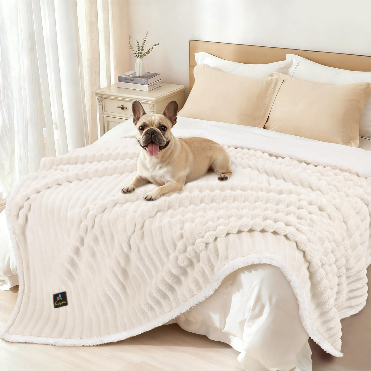 Luciphia waterproof dog blanket on sofa offers large-dog comfort and furniture protection