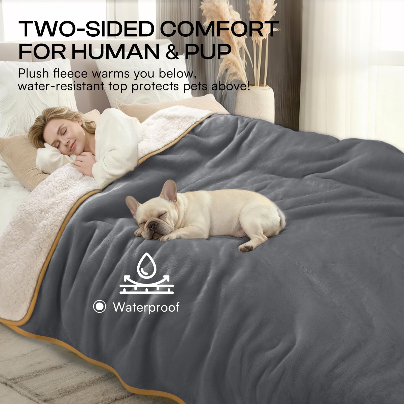Durable Luciphia blanket resists scratching and reduces hair sticking.