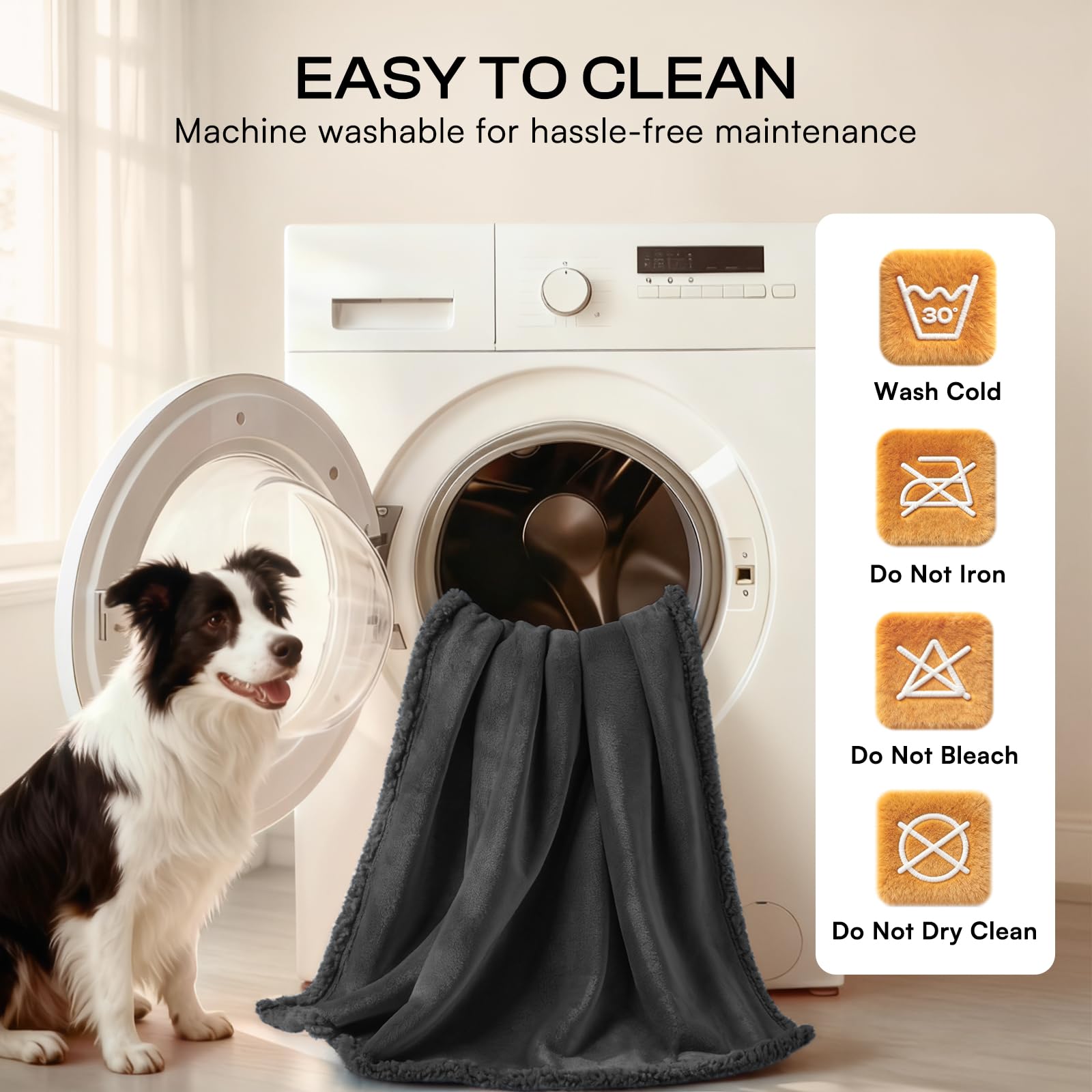 Luciphia waterproof pet blanket is machine-washable for easy care.