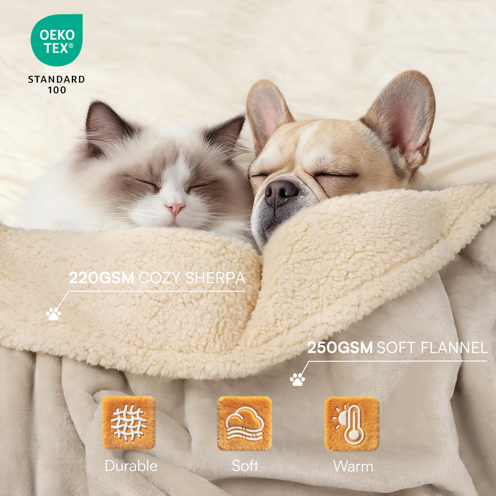 Luciphia waterproof pet blanket with reversible sherpa for year-round comfort.