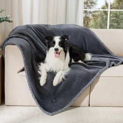 Luciphia waterproof pet blanket on sofa provides effective protection from spills.