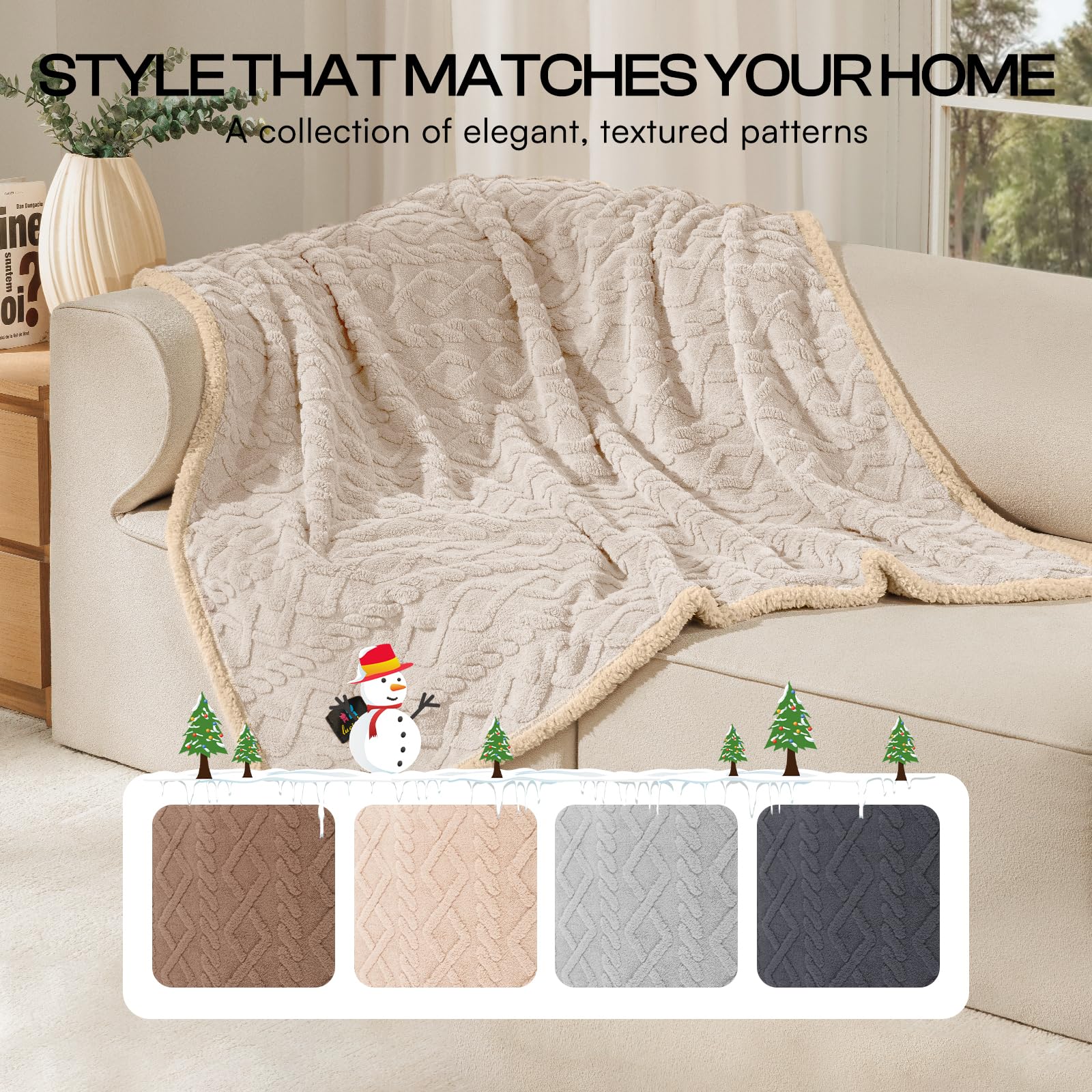 Luciphia blanket draped over sofa providing upholstery protection