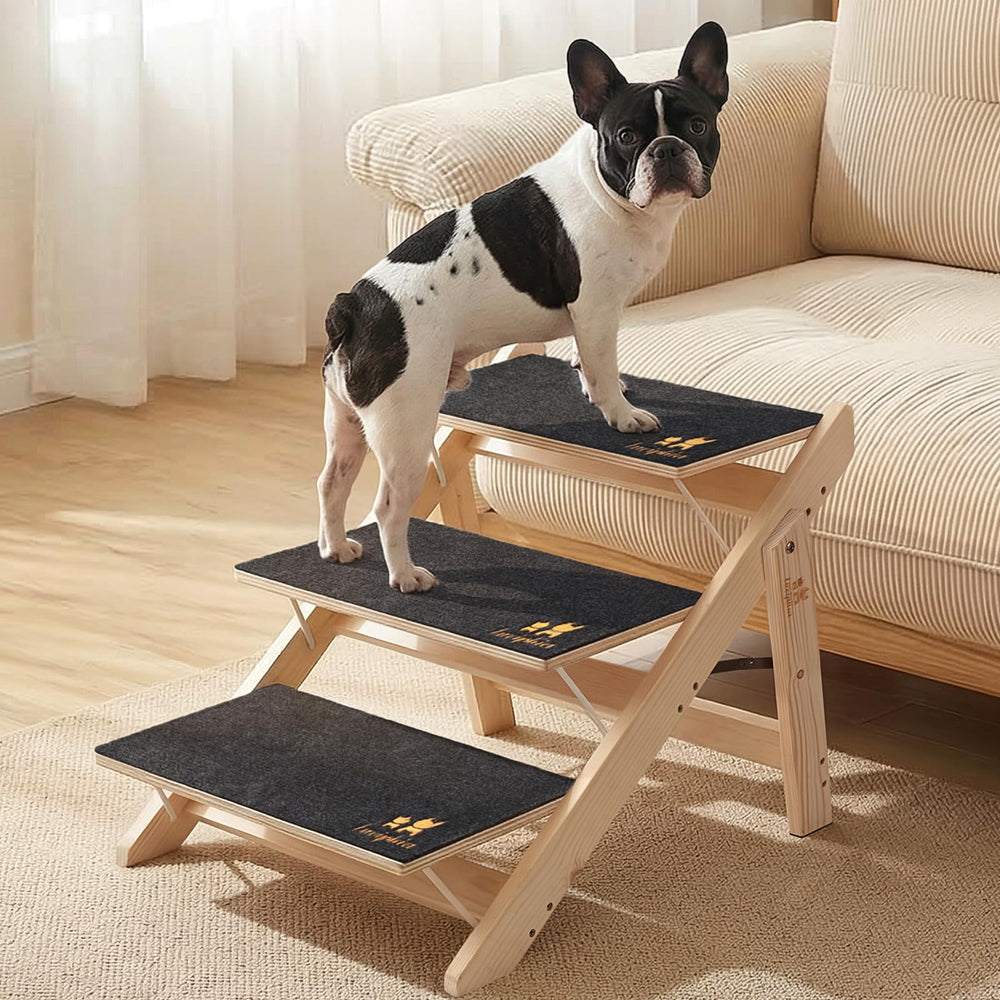 Luciphia wooden dog stairs with anti-slip base offer safer climbs.