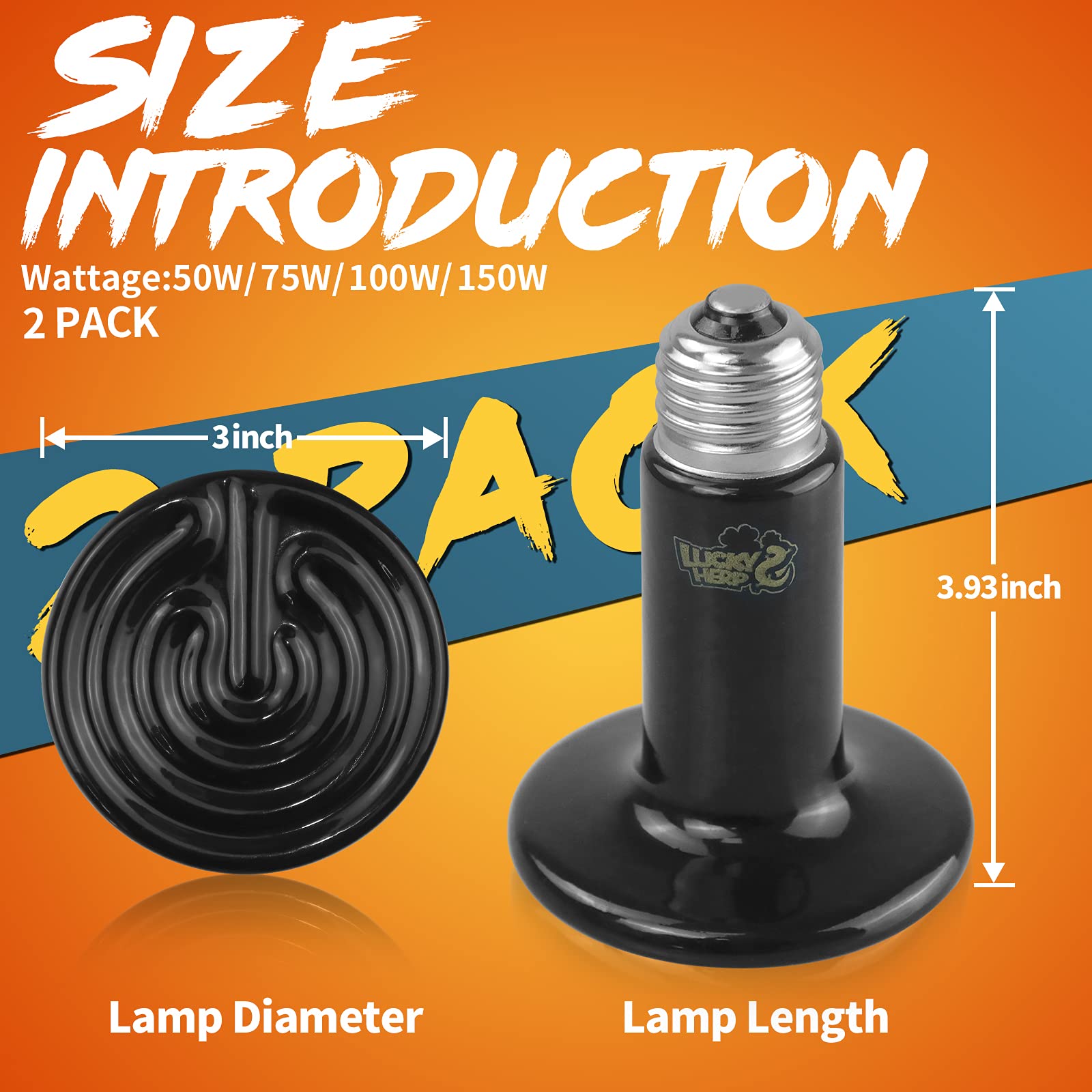LUCKY HERP ceramic heat emitter 2-pack side view shows compact sturdy housing