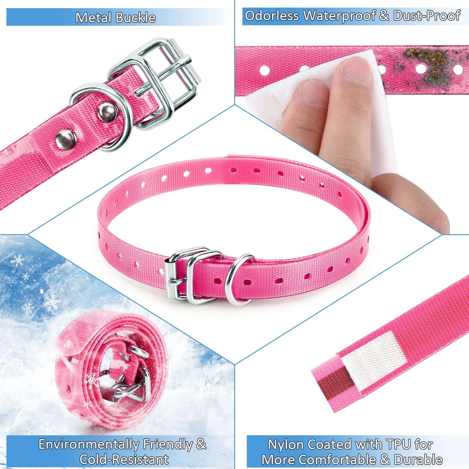 LuckinPET adjustable-fit pink collar strap compatible with many brands for a custom fit.