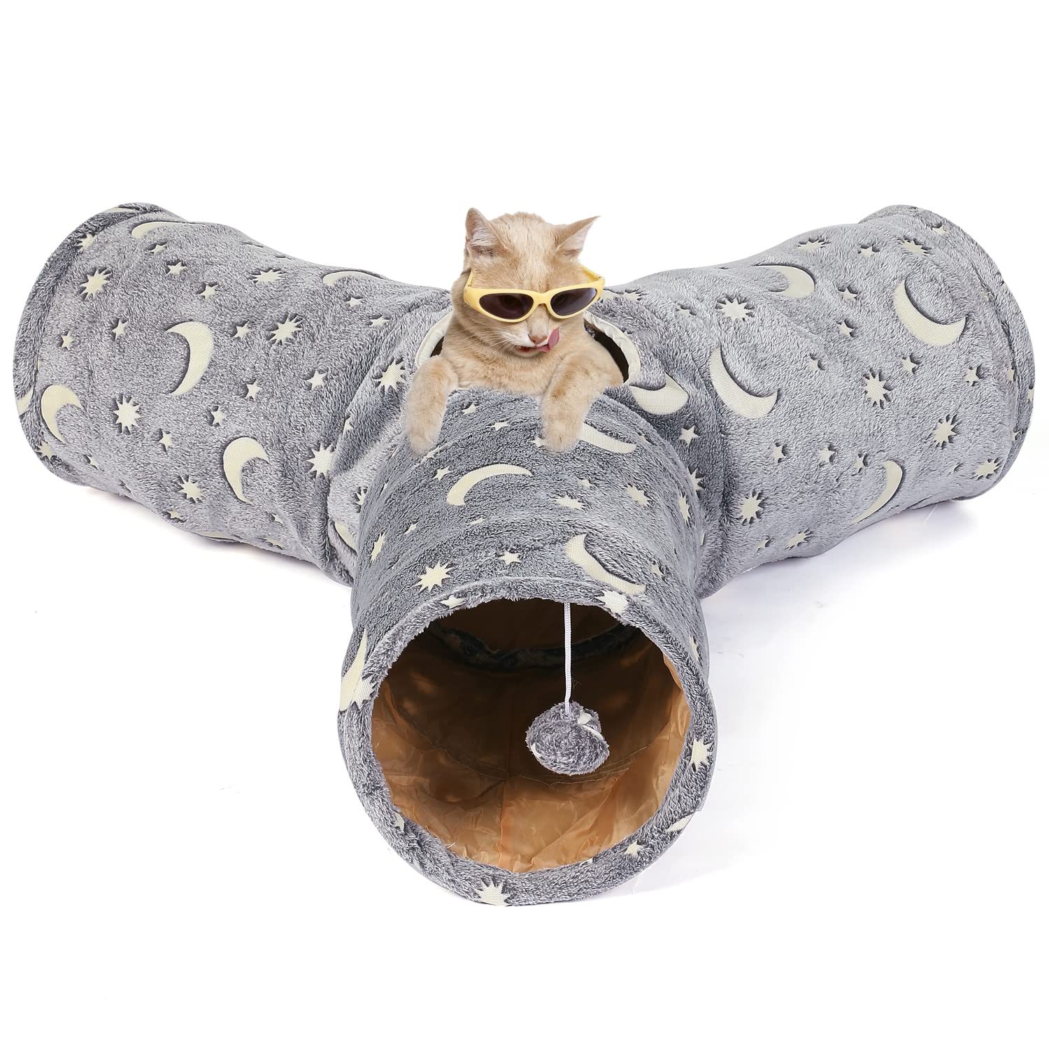 LUCKITTY Cat Tube Tunnel moon-star pattern adds visual glow appeal.