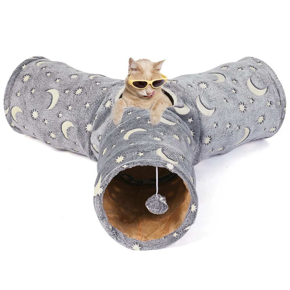 LUCKITTY Cat Tube Tunnel moon-star pattern adds visual glow appeal.