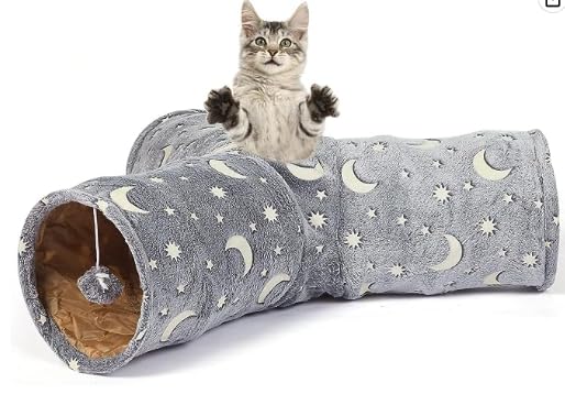LUCKITTY Cat Tube Tunnel plush ball toys encourage interactive play inside.