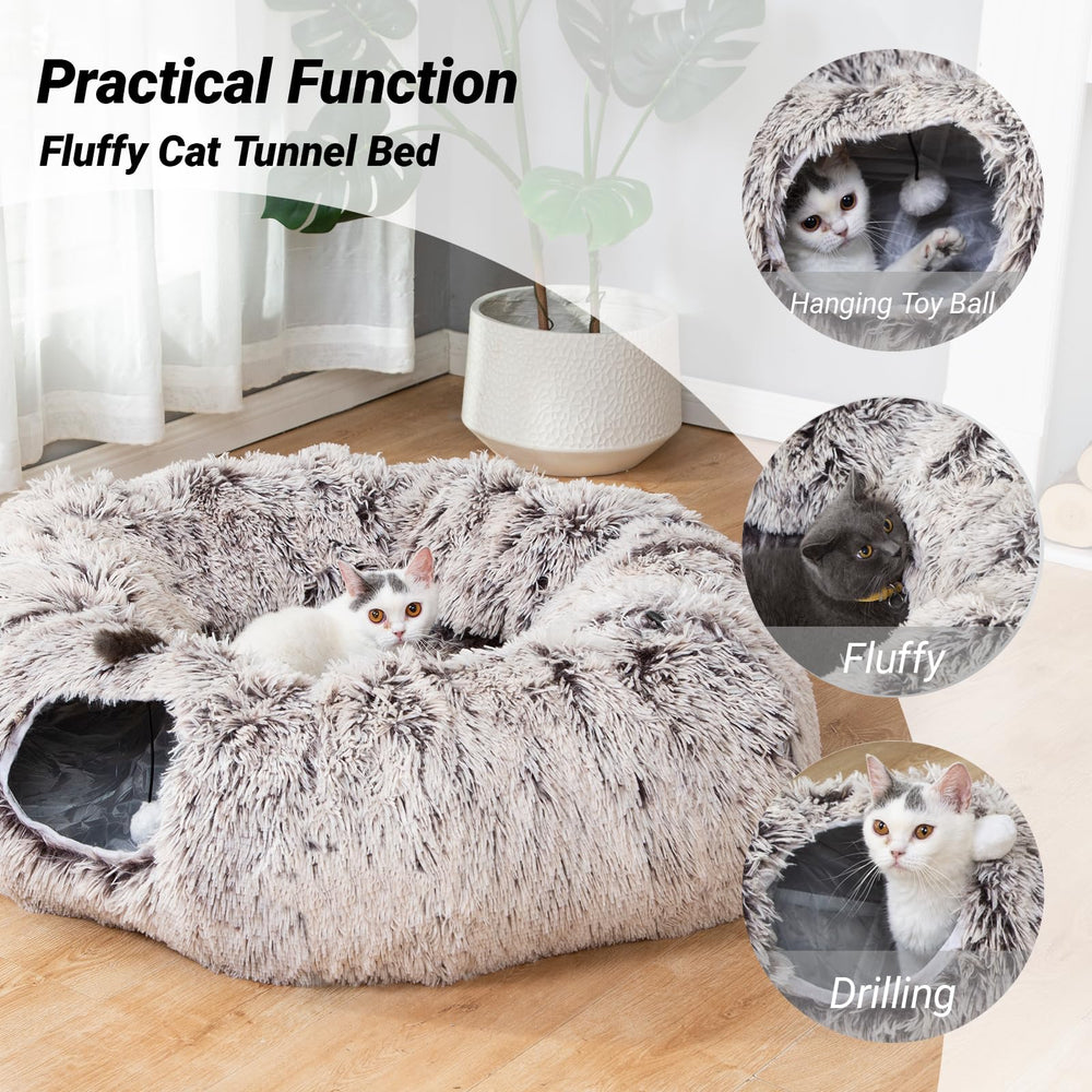 LUCKITTY cat tunnel bed with interactive balls for multi-pet play.