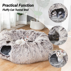 LUCKITTY cat tunnel bed with interactive balls for multi-pet play.
