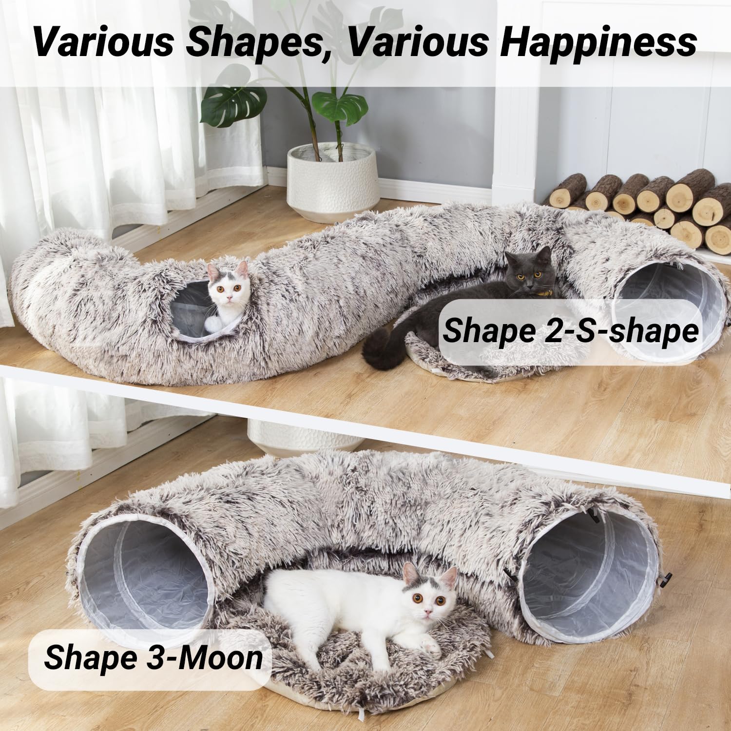 LUCKITTY cat tunnel bed S-shape setup for curious lounging.