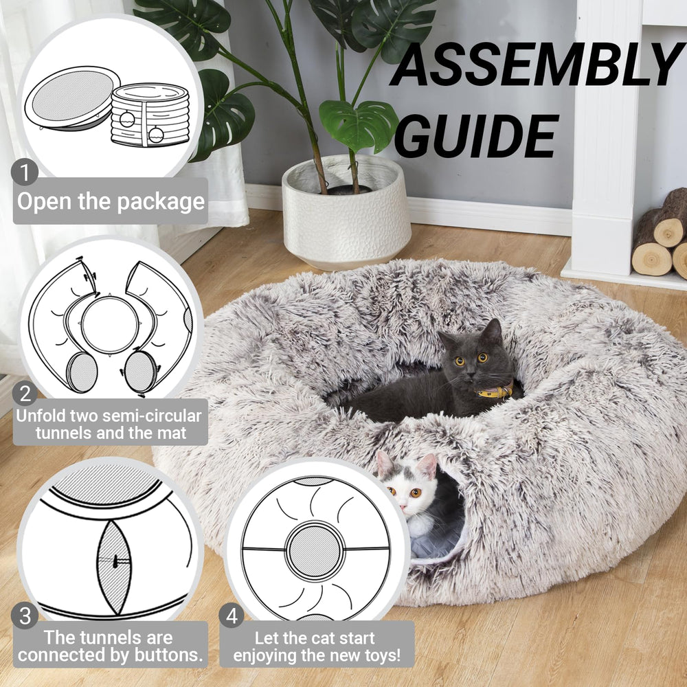 LUCKITTY cat tunnel bed semi-circle layout supports varied lounging.