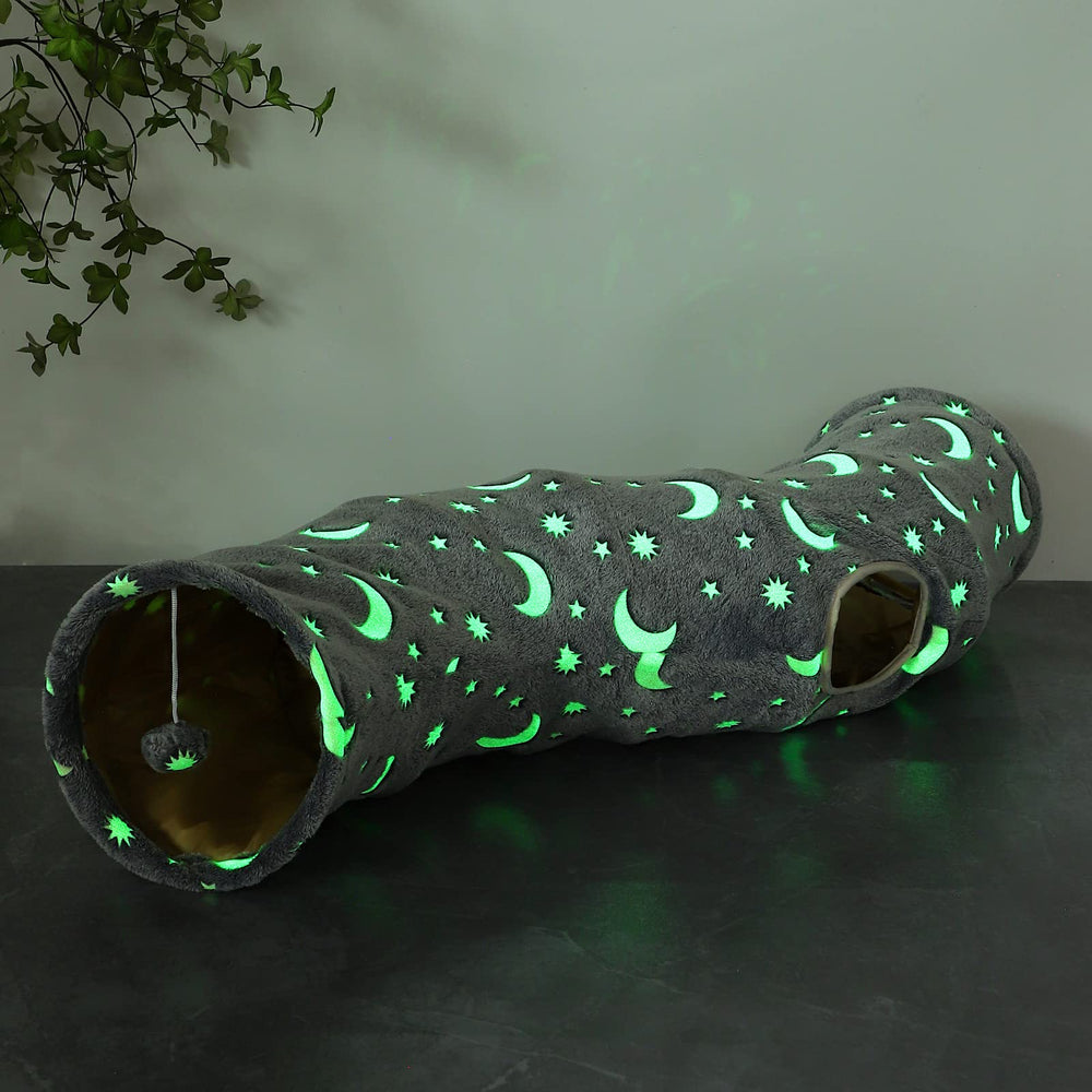 LUCKITTY cat tunnel with plush ball toys for indoor play.
