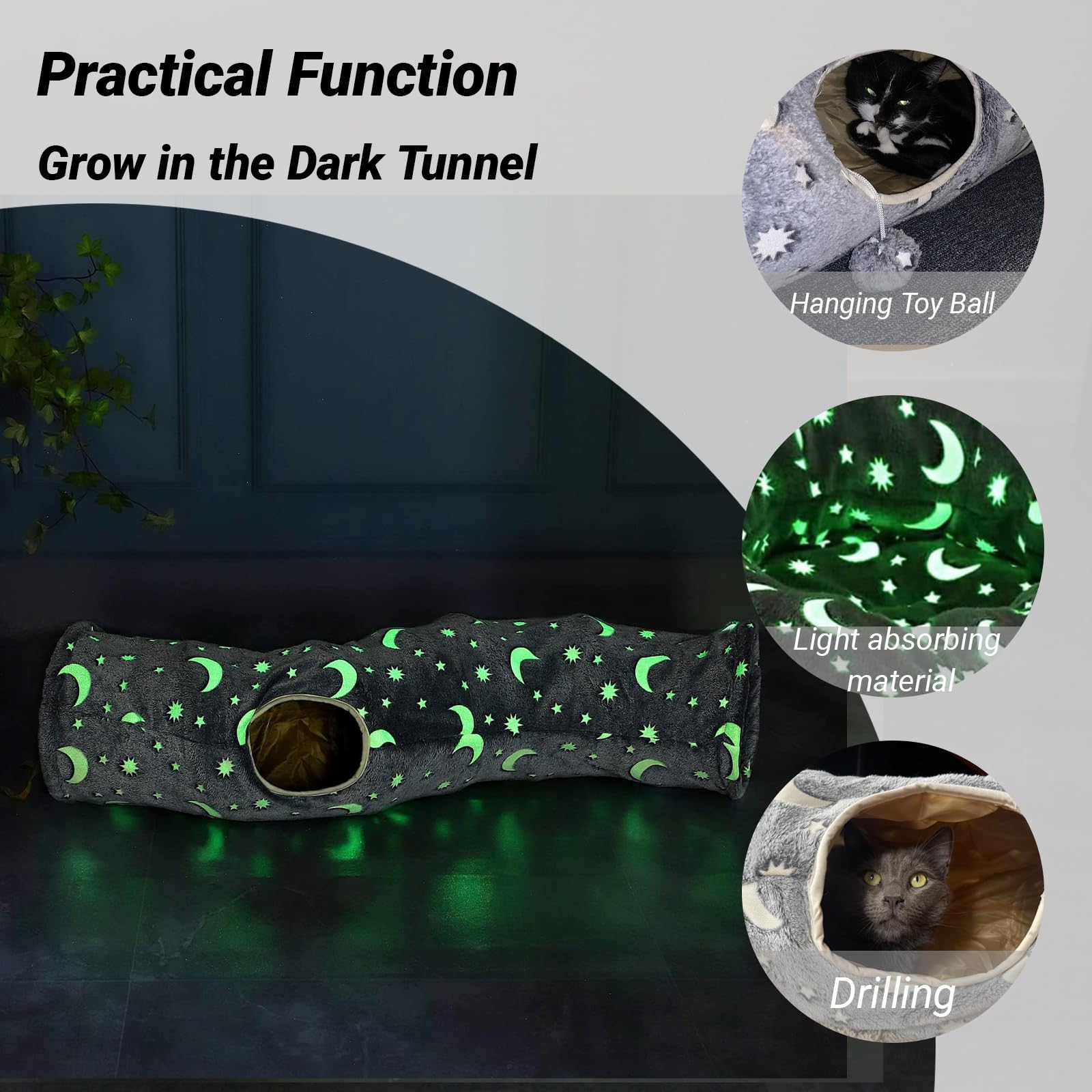 LUCKITTY cat tunnel spring-steel frame for quick setup.
