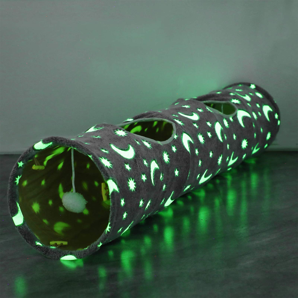 LUCKITTY Cat Tunnel Tube with Plush Ball Toys glows at night for curious cats.