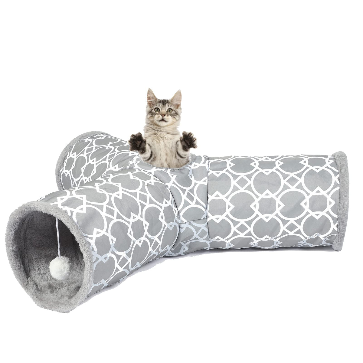 LUCKITTY Geometric 3 Way Cat Tunnel with plush interior for cozy interactive play