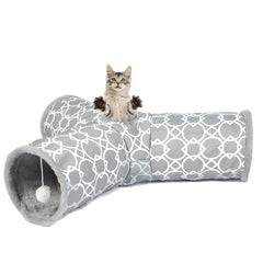 LUCKITTY Geometric 3 Way Cat Tunnel with plush interior for cozy interactive play
