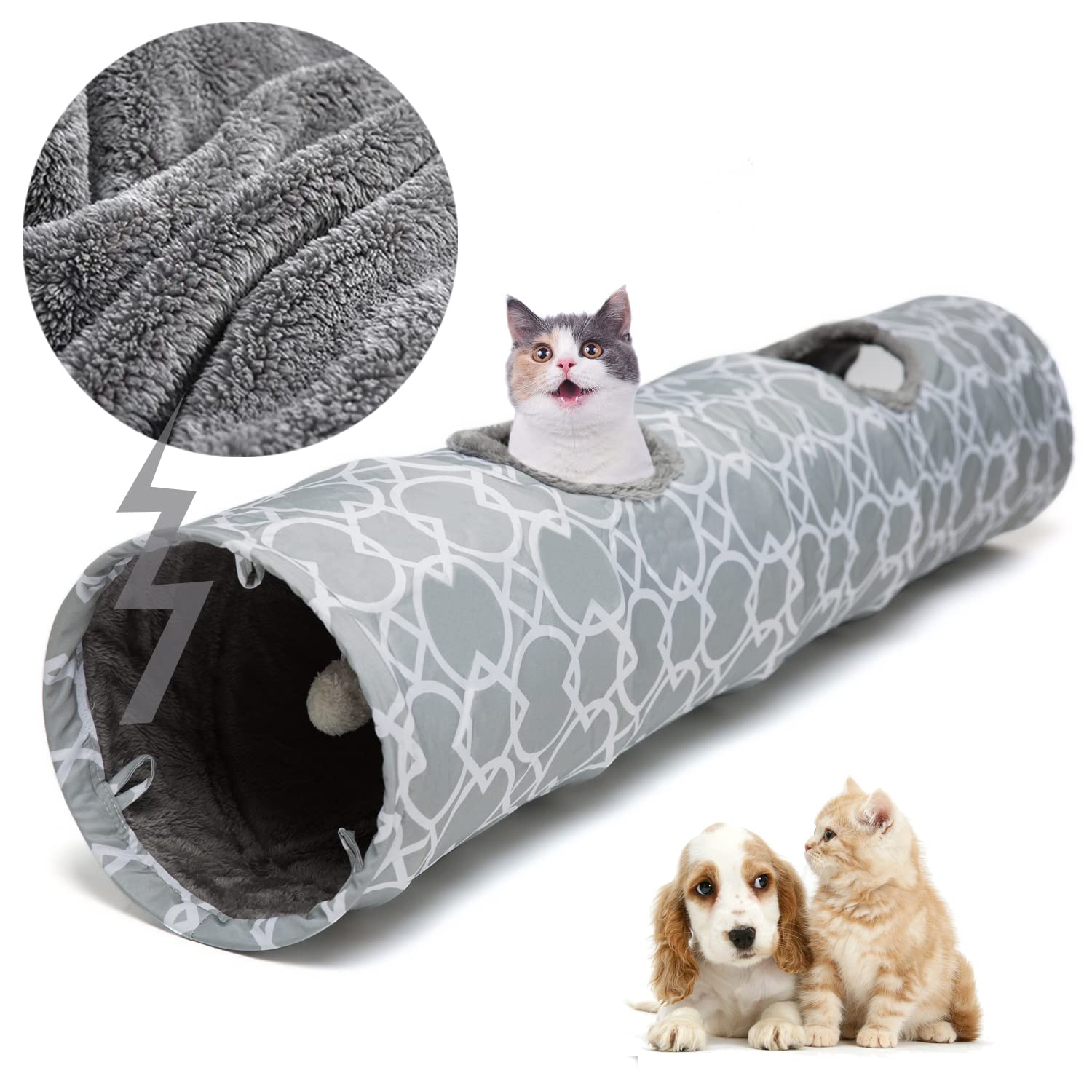 LUCKITTY geometric straight cat tunnel with plush inside for cozy play