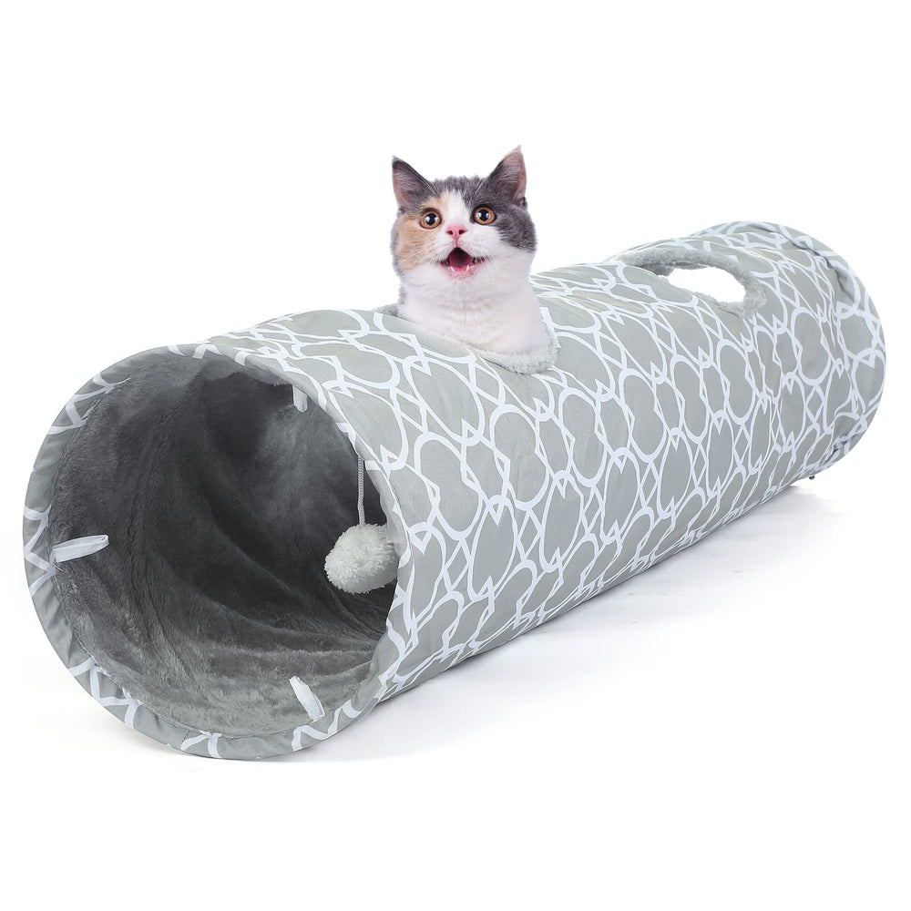 LUCKITTY Geometric straight cat tunnel with plush interior for cozy play sessions.