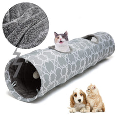 LUCKITTY geometric straight cat tunnel with plush inside for cozy play