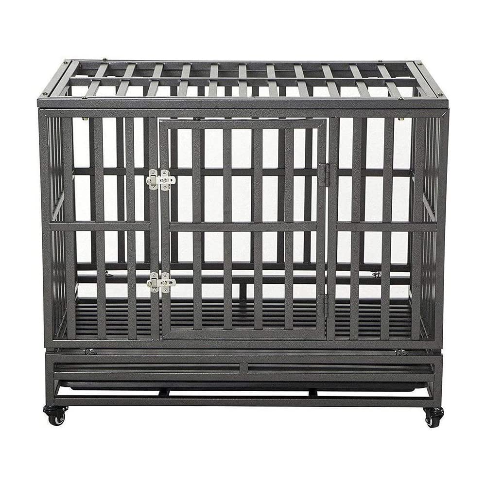 LUCKUP 38-Inch dog cage front view, sturdy steel frame for large dogs.