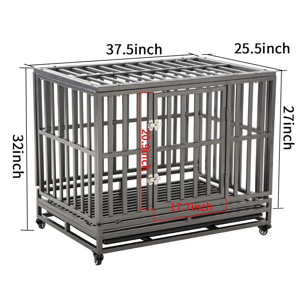 LUCKUP 38-Inch dog cage side view, durable corrosion-resistant steel.