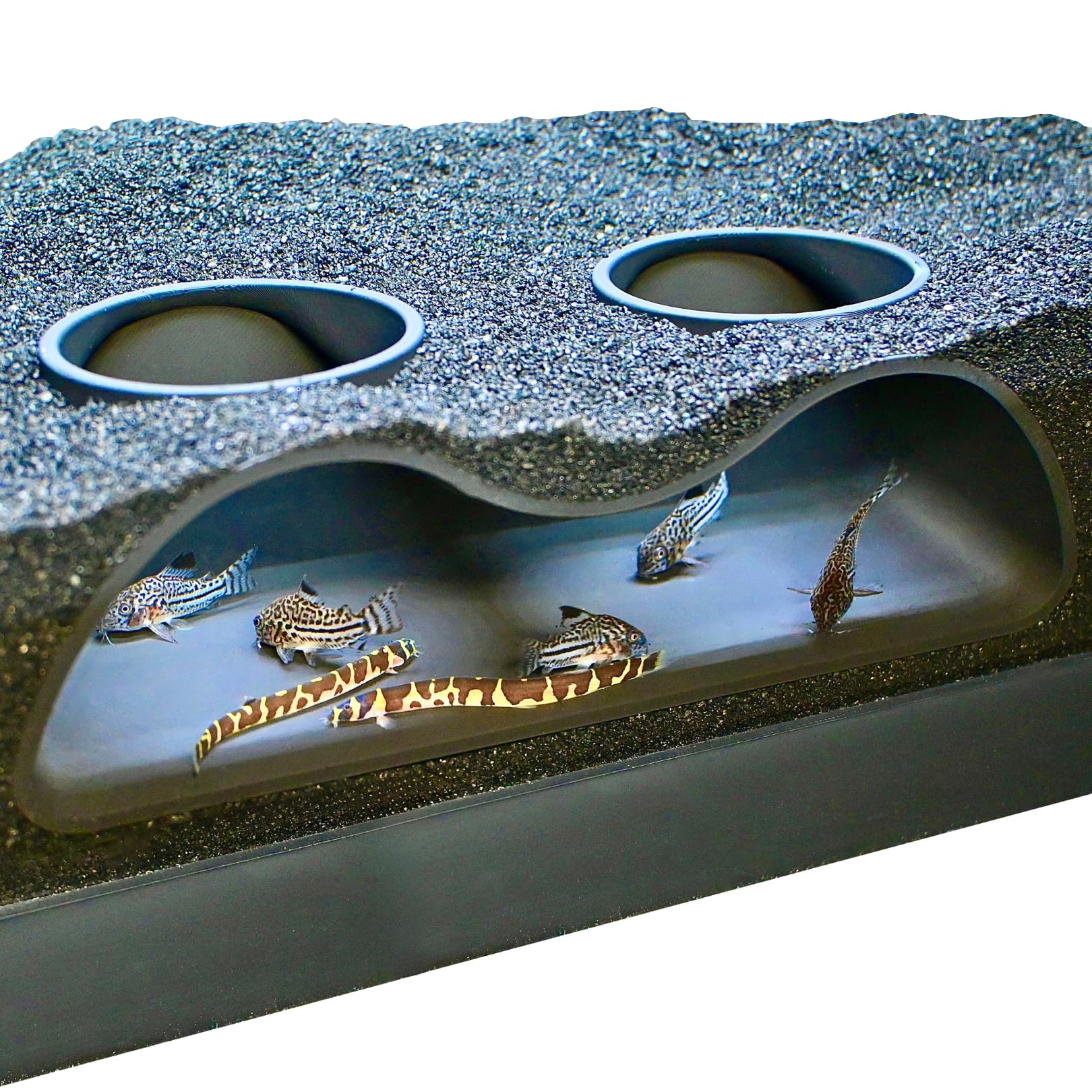Lucky Critter underground tunnel cave two-hole provides natural hiding and clear viewing in your aquarium.