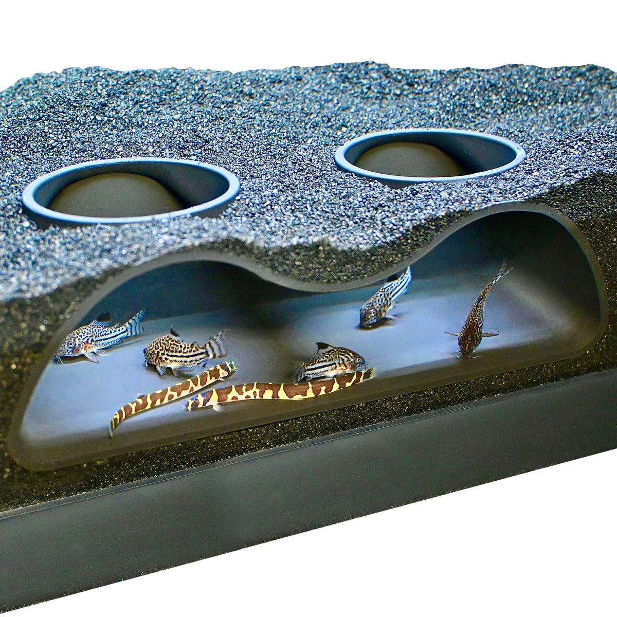 Lucky Critter underground tunnel cave two-hole provides natural hiding and clear viewing in your aquarium.