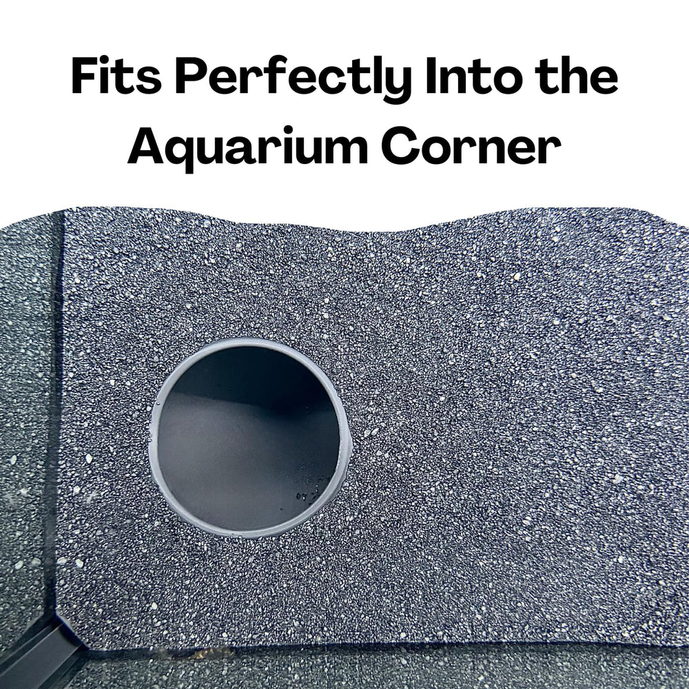 Lucky Critter sunken-bottom habitat decor enhances tank viewing and natural look.