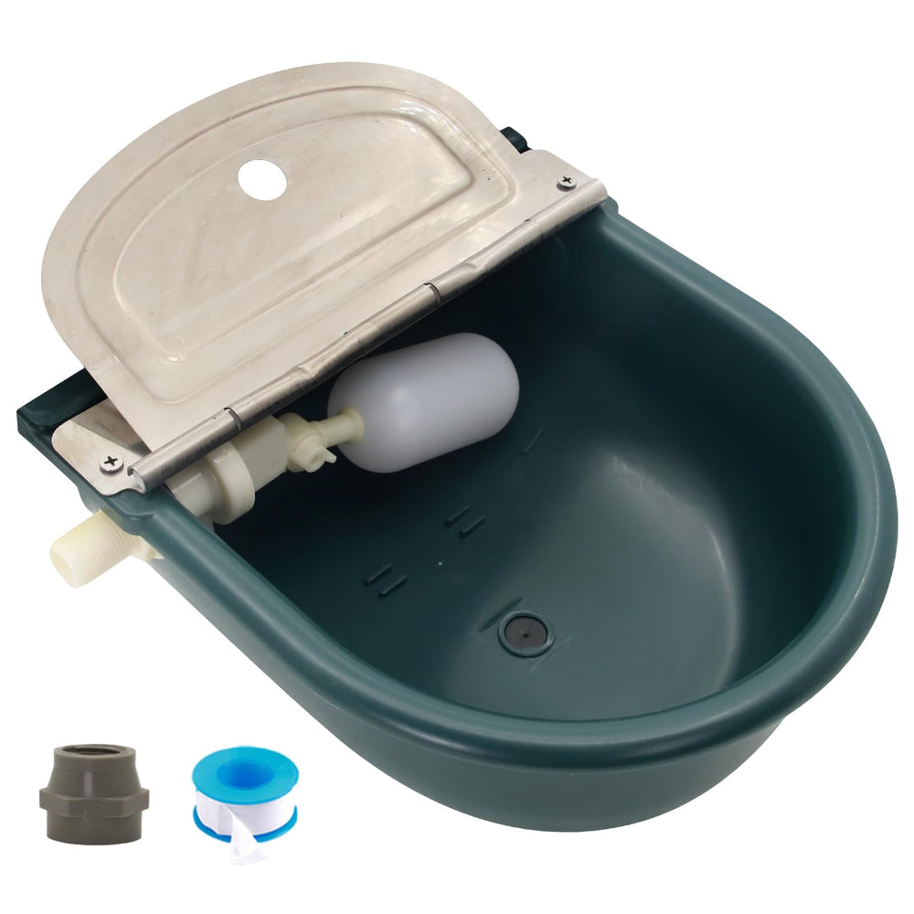 Lucky Farm automatic water trough with 1.2 gallon capacity for livestock hydration.