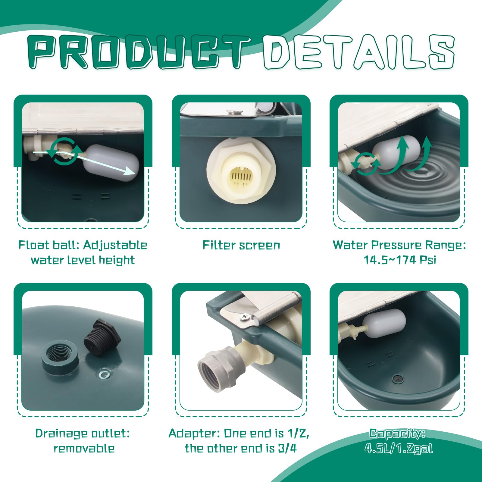 Lucky Farm float-valve assembly shown for steady water flow and level control.