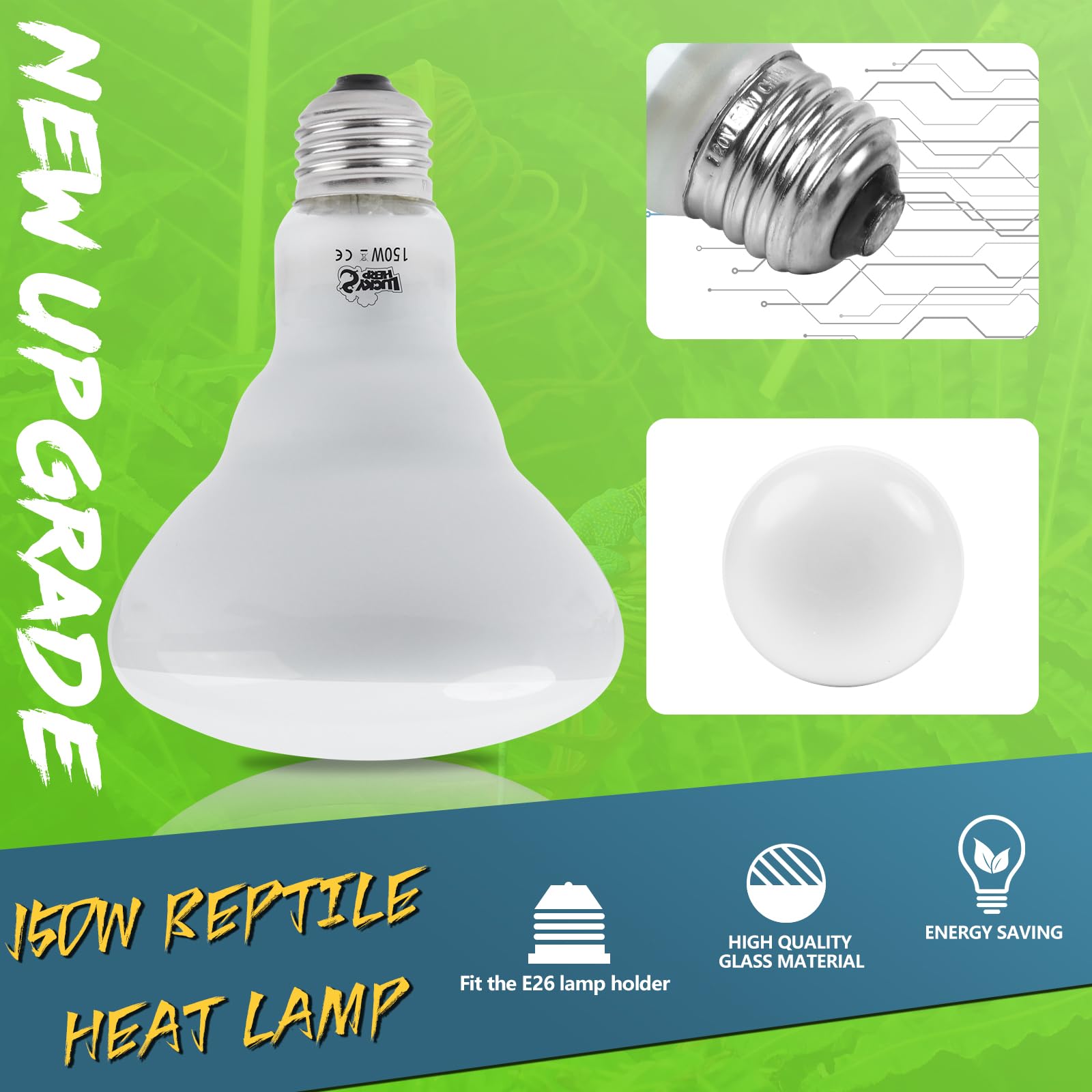 LUCKY HERP 150W heat lamp bulb for bearded dragons enhances basking warmth.