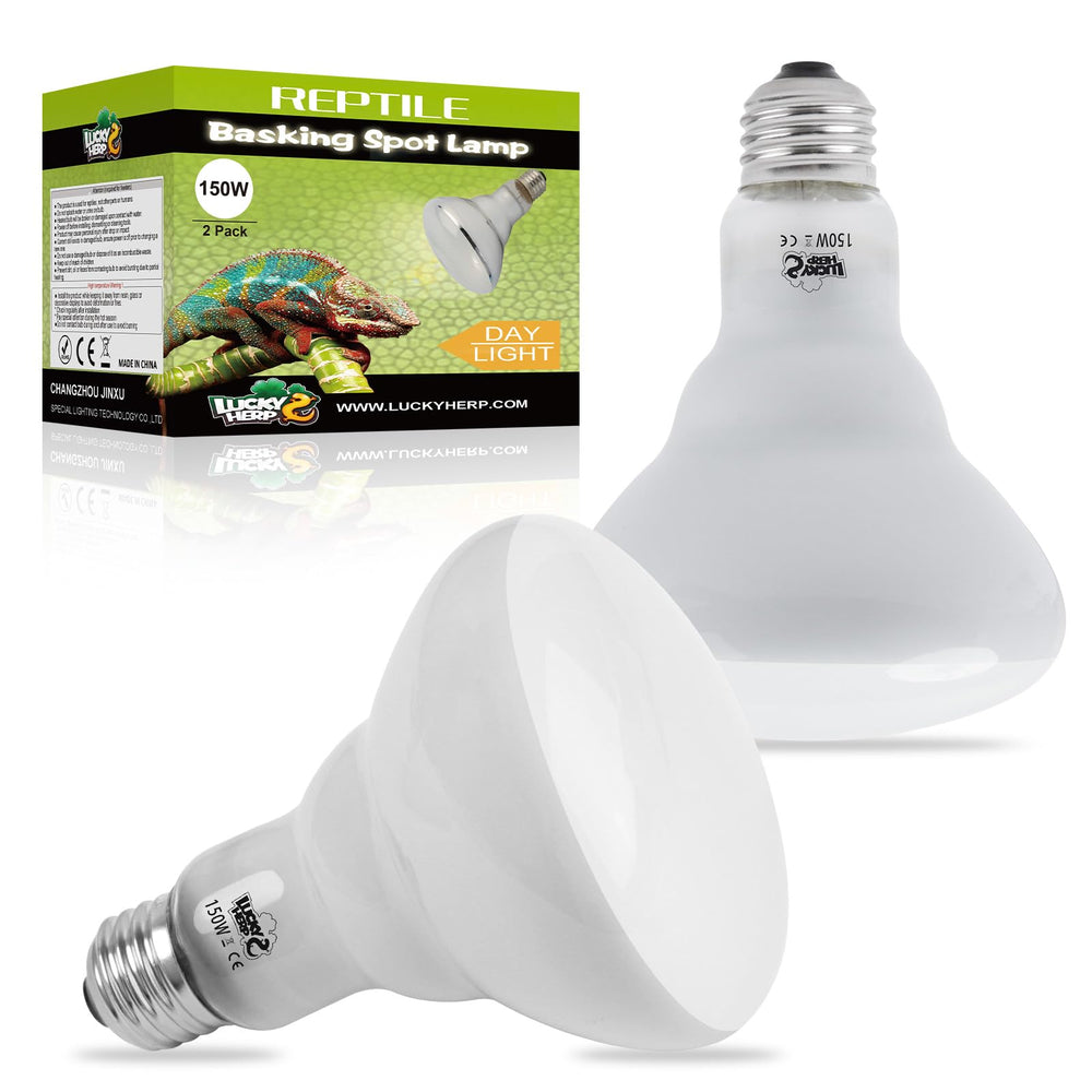 LUCKY HERP 150W heat lamp bulb basking spot warms terrarium for reptiles.
