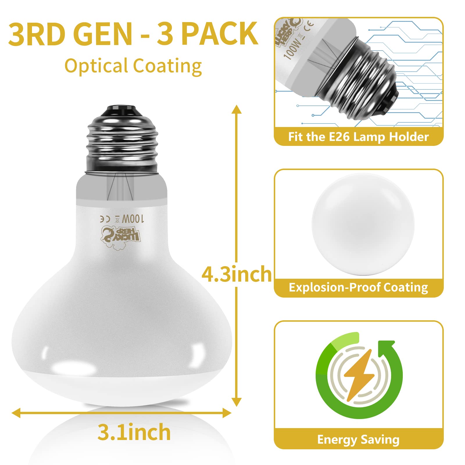 Lucky Herp 3rd-gen E26 base compatible bulb ready for 120V installation.