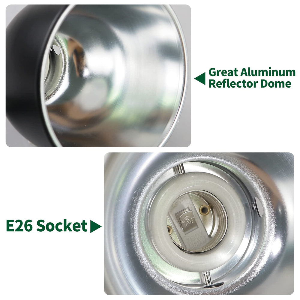 LUCKY HERP E26 ceramic lamp cap compatibility simplifies mounting with standard fixtures.