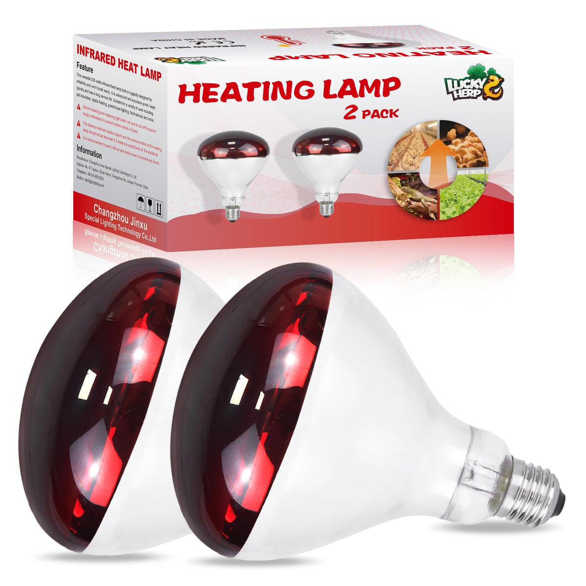 LUCKY HERP 250W red heat lamp bulb for poultry warmth.