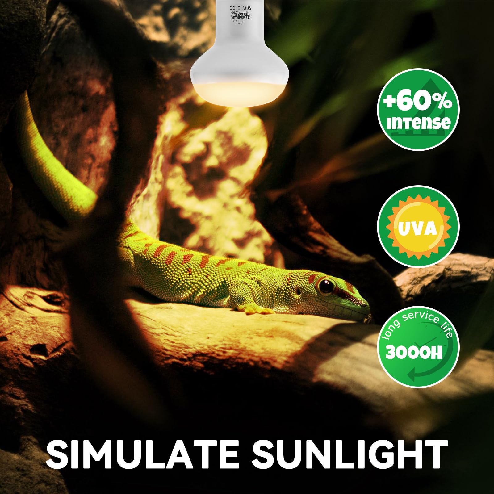 LUCKY HERP natural sunlight simulation for closer-to-nature terrarium warmth.