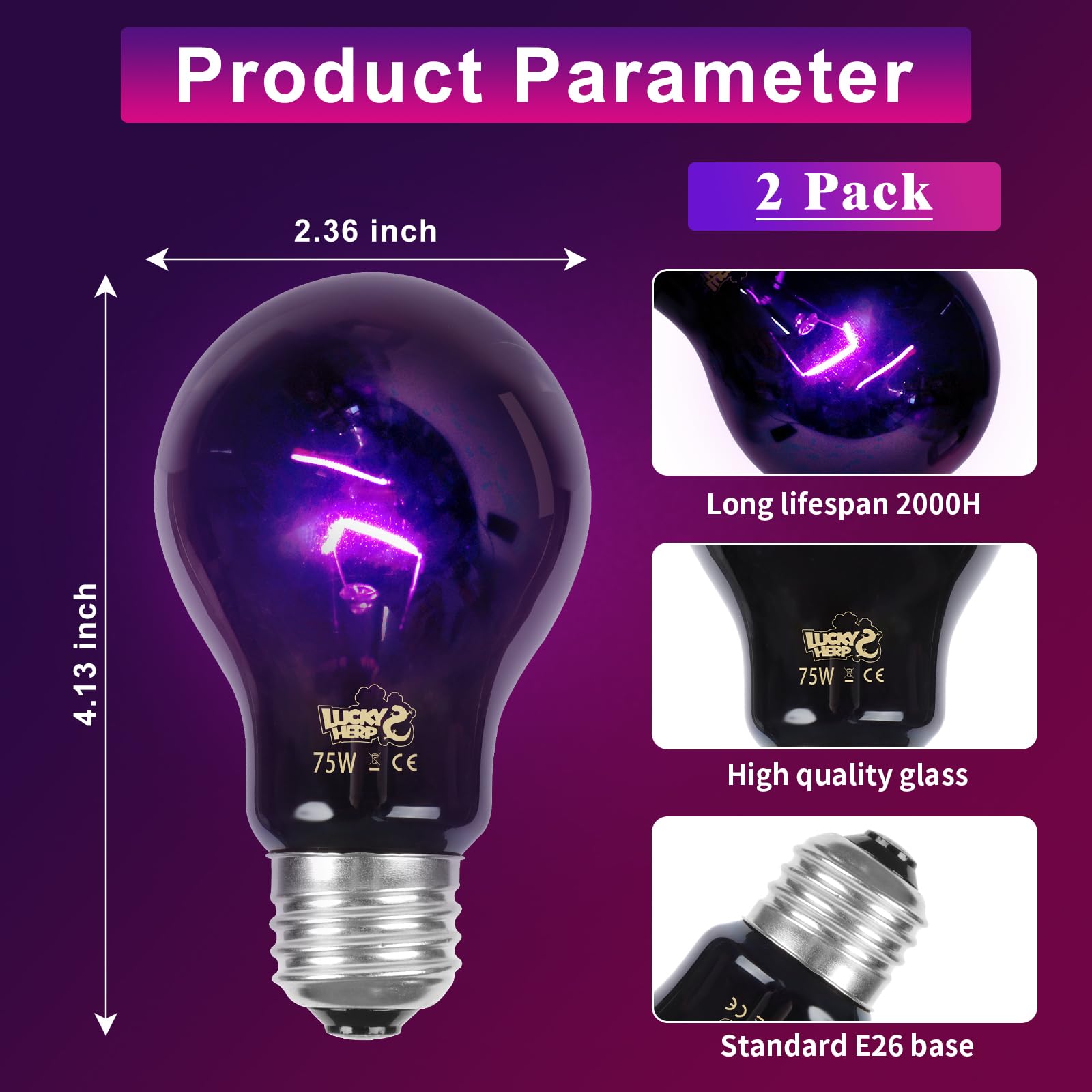 LUCKY HERP heat bulb with E26 base installs easily in 120V fixtures.