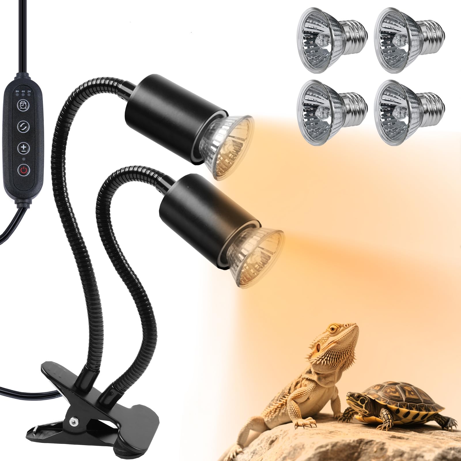 LUCKY HERP reptile heat lamp dual head warms the basking zone