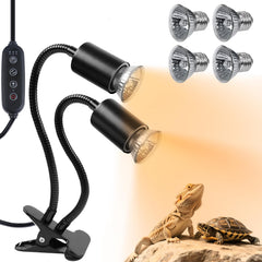 LUCKY HERP reptile heat lamp dual head warms the basking zone